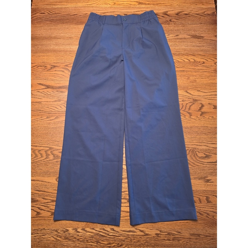 Beyond Yoga Status Stretch Wide Leg Trouser Pants Womens Medium Navy Pleated - Picture 4 of 14